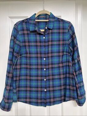 J. McLaughlin Blue and Green Plaid Button-Down Shirt